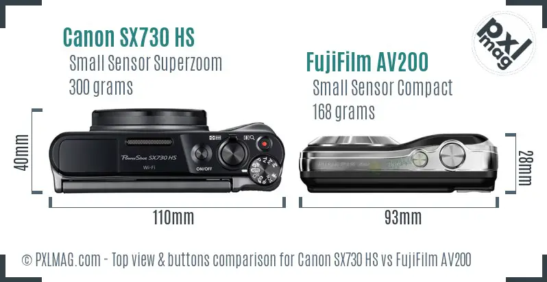 Canon SX730 HS vs FujiFilm AV200 top view buttons comparison