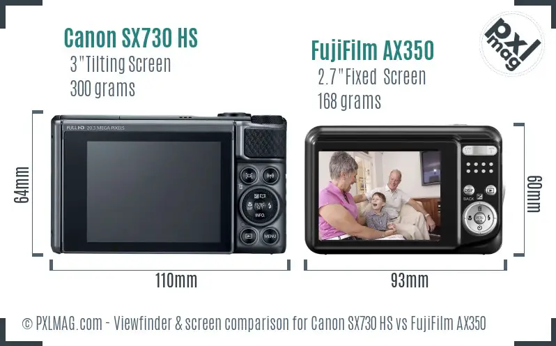 Canon SX730 HS vs FujiFilm AX350 Screen and Viewfinder comparison