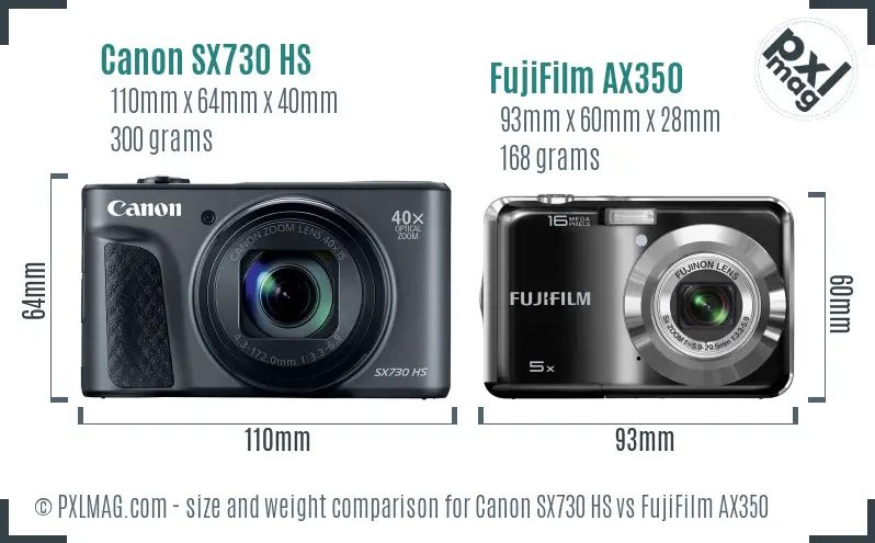 Canon SX730 HS vs FujiFilm AX350 size comparison