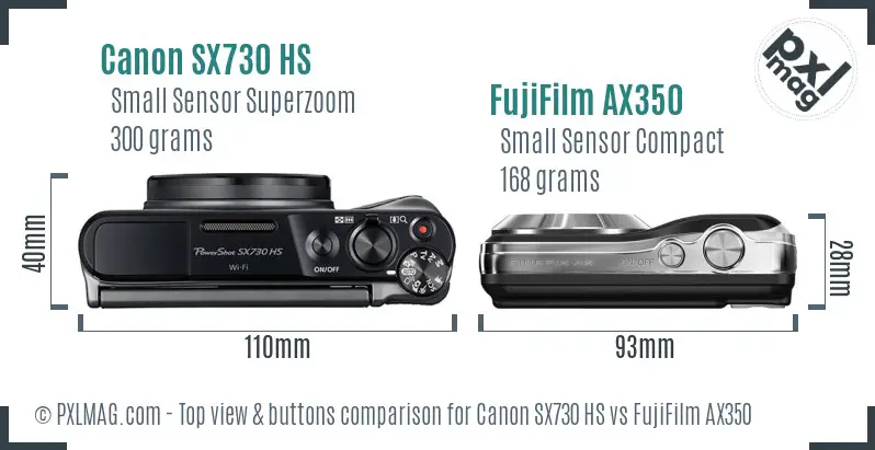Canon SX730 HS vs FujiFilm AX350 top view buttons comparison