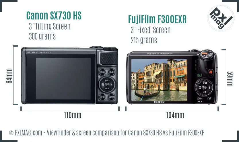 Canon SX730 HS vs FujiFilm F300EXR Screen and Viewfinder comparison
