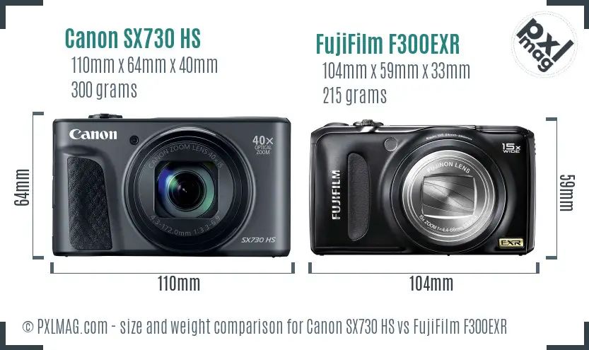 Canon SX730 HS vs FujiFilm F300EXR size comparison