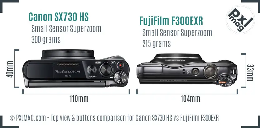Canon SX730 HS vs FujiFilm F300EXR top view buttons comparison