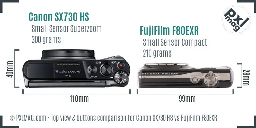 Canon SX730 HS vs FujiFilm F80EXR top view buttons comparison