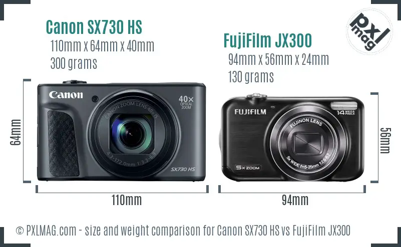 Canon SX730 HS vs FujiFilm JX300 size comparison