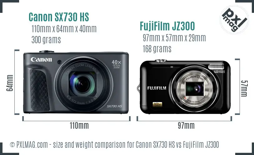 Canon SX730 HS vs FujiFilm JZ300 size comparison