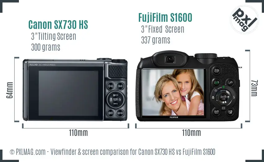 Canon SX730 HS vs FujiFilm S1600 Screen and Viewfinder comparison