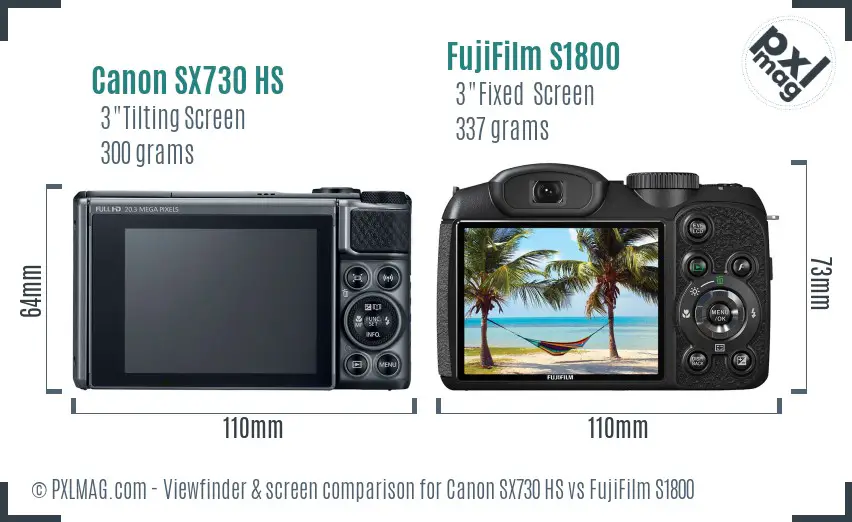 Canon SX730 HS vs FujiFilm S1800 Screen and Viewfinder comparison