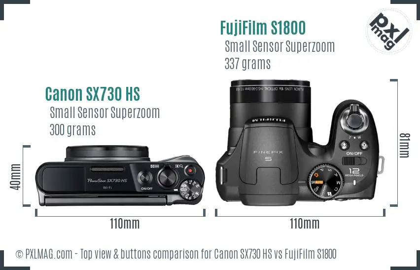 Canon SX730 HS vs FujiFilm S1800 top view buttons comparison