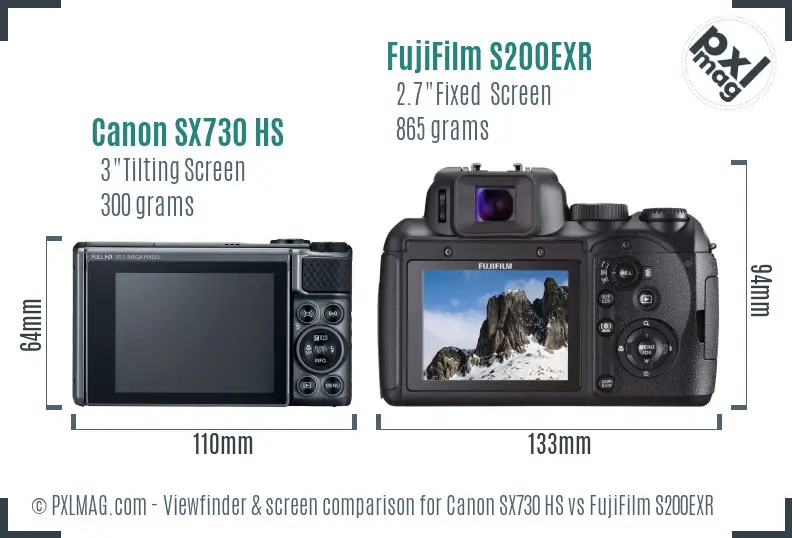 Canon SX730 HS vs FujiFilm S200EXR Screen and Viewfinder comparison