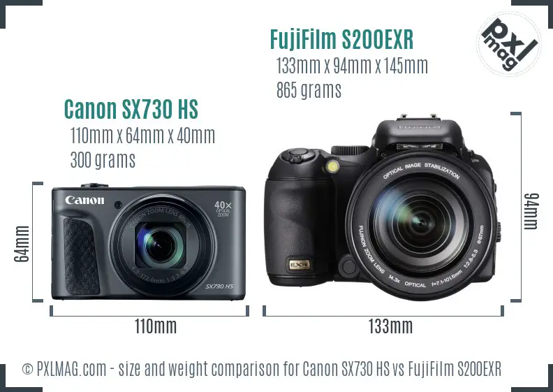 Canon SX730 HS vs FujiFilm S200EXR size comparison