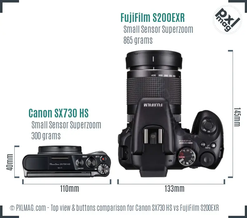 Canon SX730 HS vs FujiFilm S200EXR top view buttons comparison