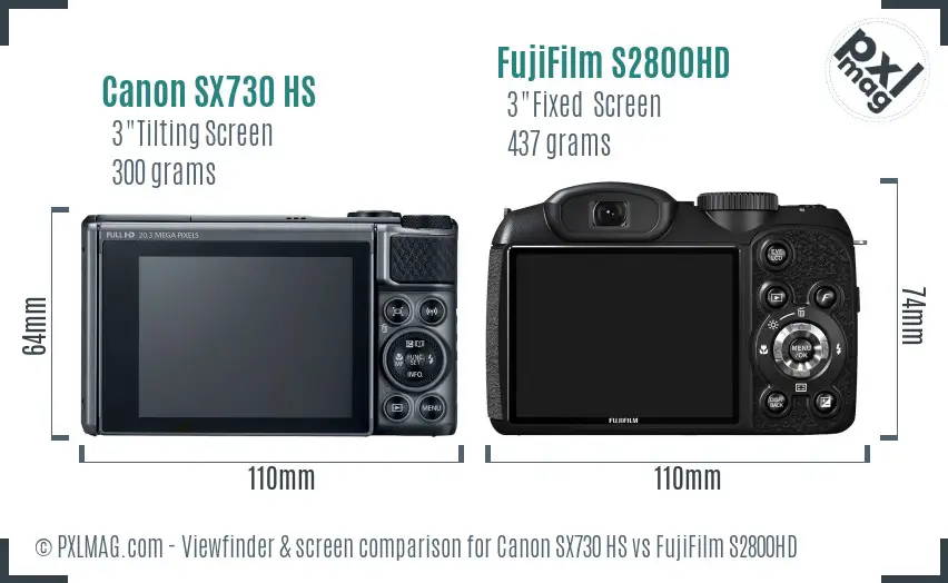 Canon SX730 HS vs FujiFilm S2800HD Screen and Viewfinder comparison