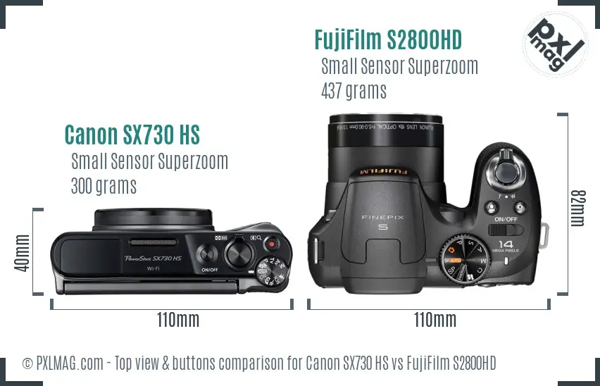 Canon SX730 HS vs FujiFilm S2800HD top view buttons comparison