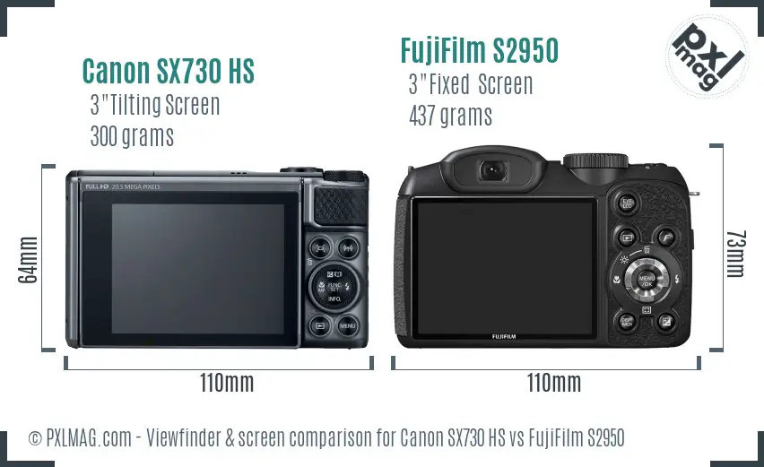 Canon SX730 HS vs FujiFilm S2950 Screen and Viewfinder comparison