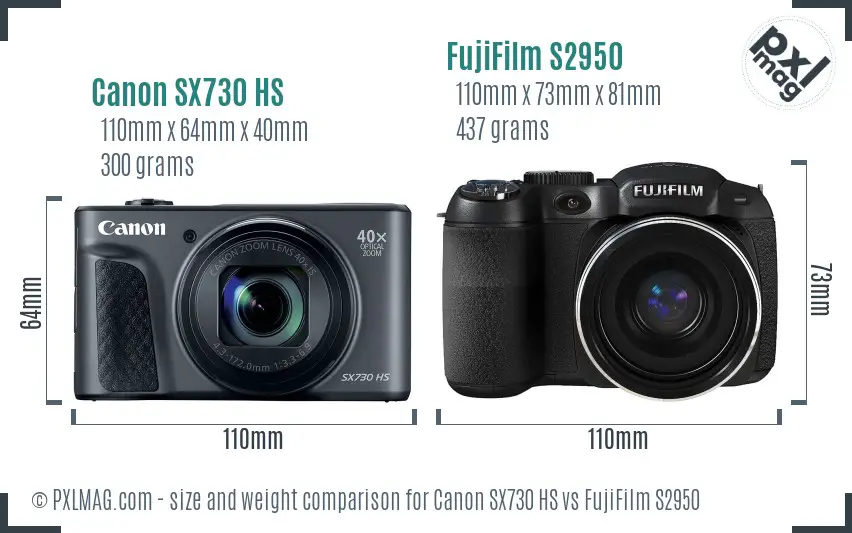 Canon SX730 HS vs FujiFilm S2950 size comparison