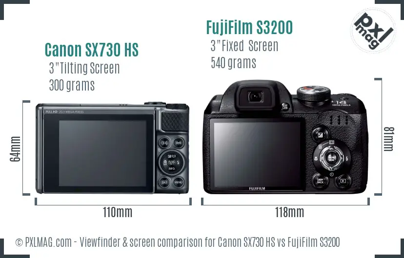 Canon SX730 HS vs FujiFilm S3200 Screen and Viewfinder comparison