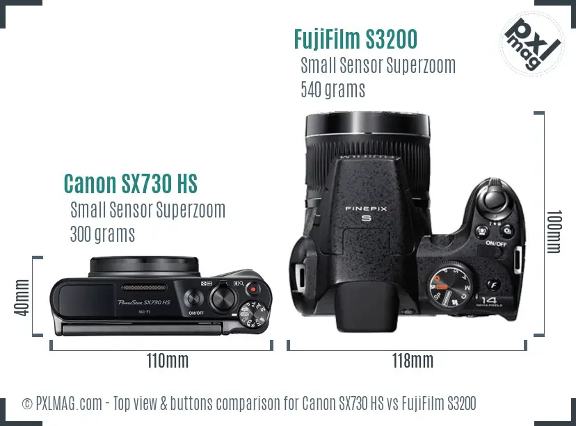 Canon SX730 HS vs FujiFilm S3200 top view buttons comparison