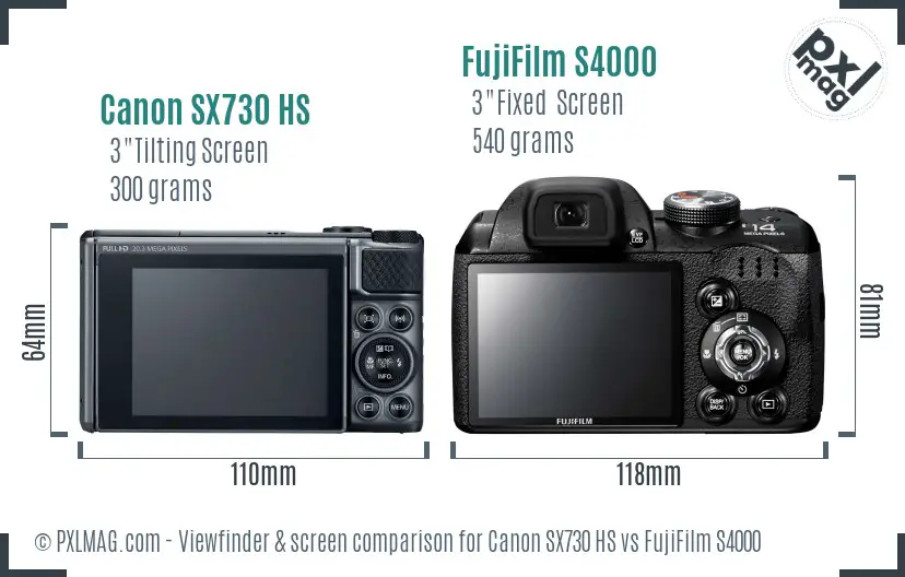 Canon SX730 HS vs FujiFilm S4000 Screen and Viewfinder comparison