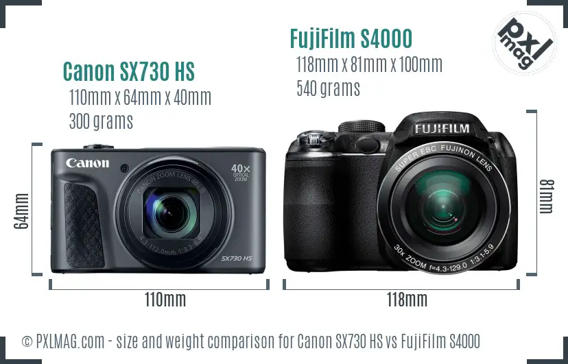 Canon SX730 HS vs FujiFilm S4000 size comparison