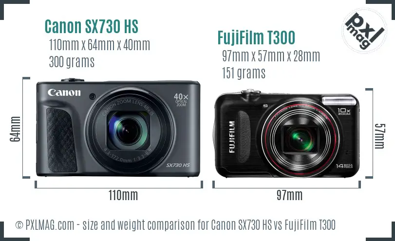 Canon SX730 HS vs FujiFilm T300 size comparison