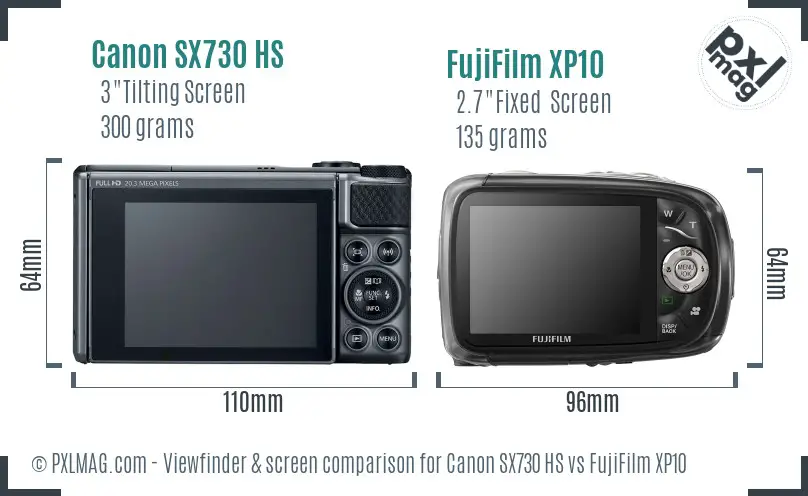 Canon SX730 HS vs FujiFilm XP10 Screen and Viewfinder comparison