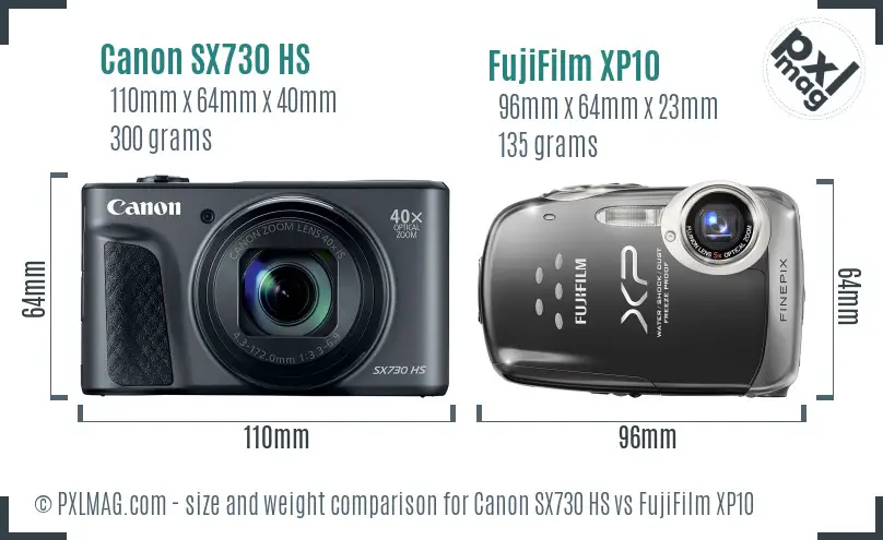 Canon SX730 HS vs FujiFilm XP10 size comparison Canon SX730 HS vs FujiFilm XP10 size comparison
