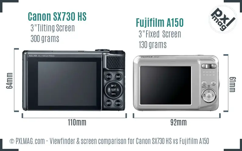 Canon SX730 HS vs Fujifilm A150 Screen and Viewfinder comparison
