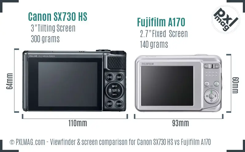 Canon SX730 HS vs Fujifilm A170 Screen and Viewfinder comparison