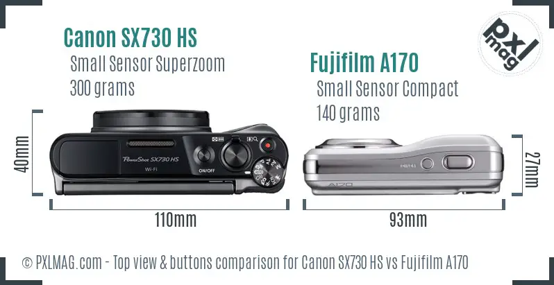 Canon SX730 HS vs Fujifilm A170 top view buttons comparison