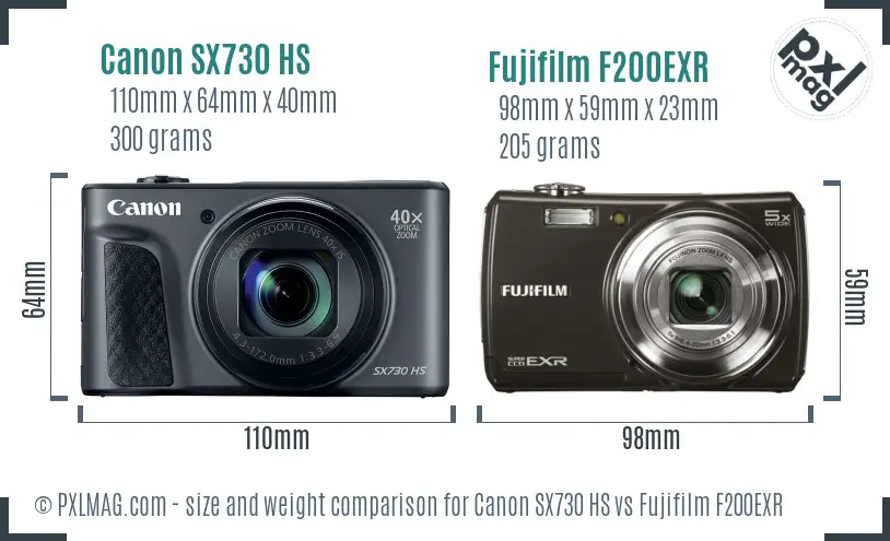 Canon SX730 HS vs Fujifilm F200EXR size comparison Canon SX730 HS vs Fujifilm F200EXR size comparison