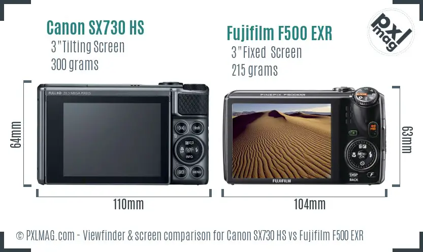 Canon SX730 HS vs Fujifilm F500 EXR Screen and Viewfinder comparison