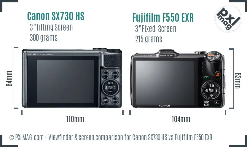 Canon SX730 HS vs Fujifilm F550 EXR Screen and Viewfinder comparison