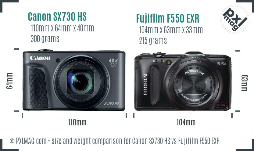 Canon SX730 HS vs Fujifilm F550 EXR size comparison