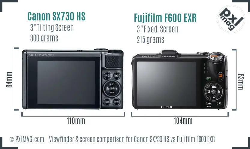 Canon SX730 HS vs Fujifilm F600 EXR Screen and Viewfinder comparison
