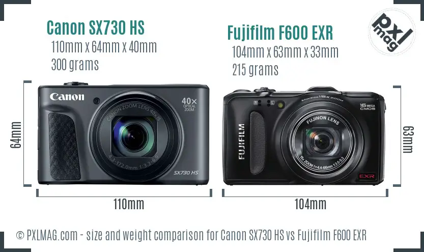 Canon SX730 HS vs Fujifilm F600 EXR size comparison