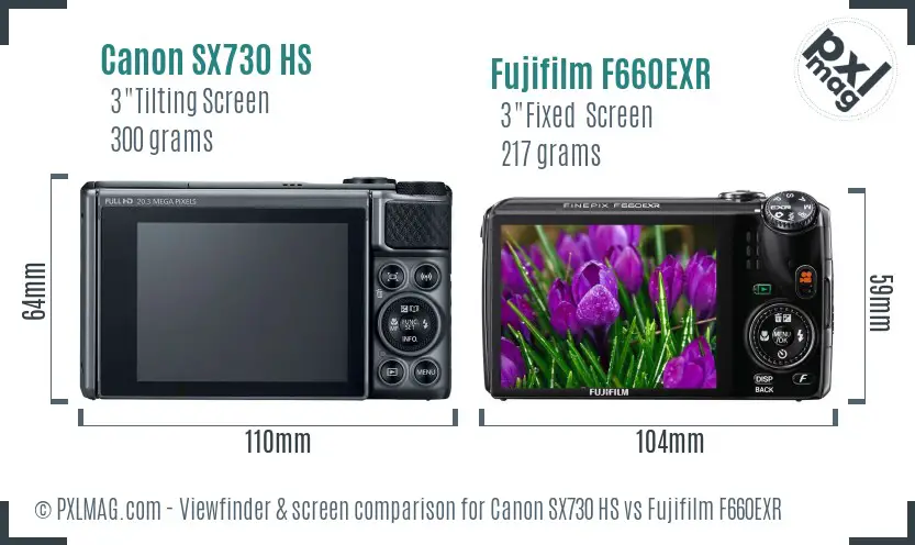 Canon SX730 HS vs Fujifilm F660EXR Screen and Viewfinder comparison