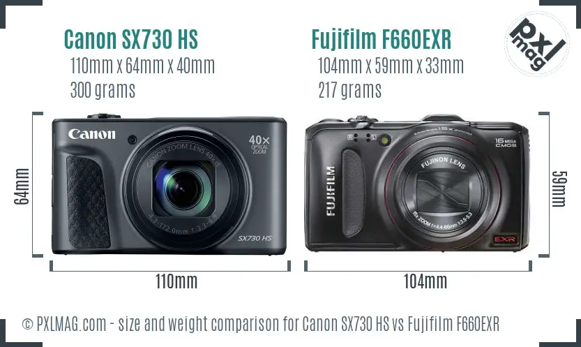 Canon SX730 HS vs Fujifilm F660EXR size comparison