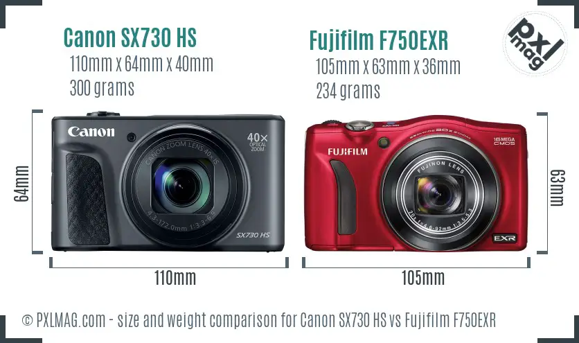Canon SX730 HS vs Fujifilm F750EXR size comparison