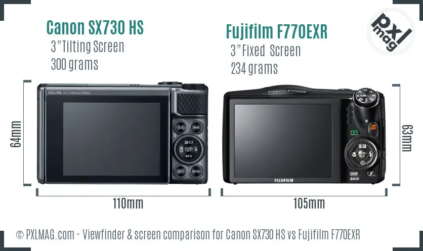 Canon SX730 HS vs Fujifilm F770EXR Screen and Viewfinder comparison