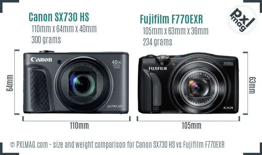 Canon SX730 HS vs Fujifilm F770EXR size comparison