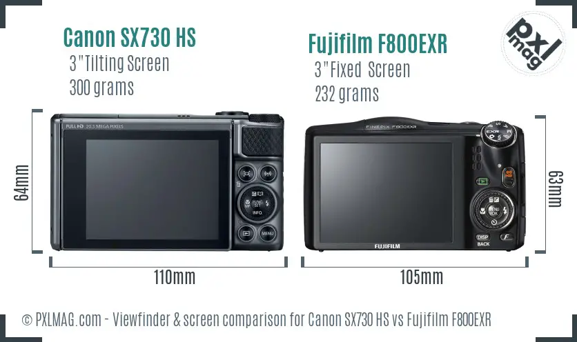 Canon SX730 HS vs Fujifilm F800EXR Screen and Viewfinder comparison