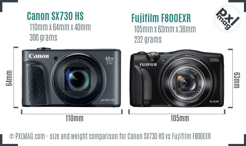 Canon SX730 HS vs Fujifilm F800EXR size comparison