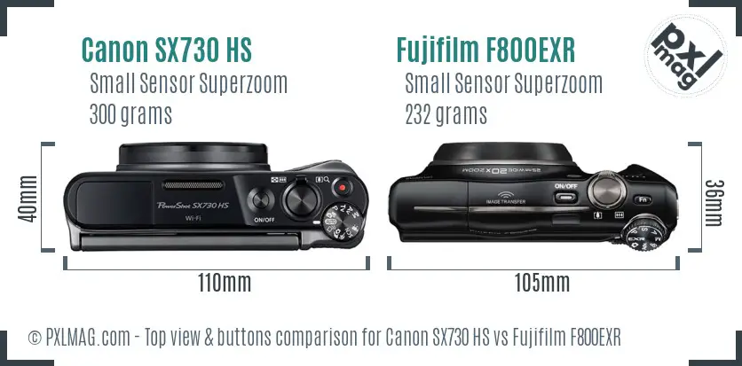 Canon SX730 HS vs Fujifilm F800EXR top view buttons comparison