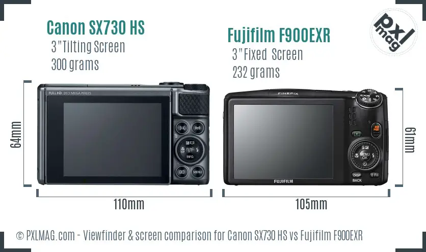 Canon SX730 HS vs Fujifilm F900EXR Screen and Viewfinder comparison