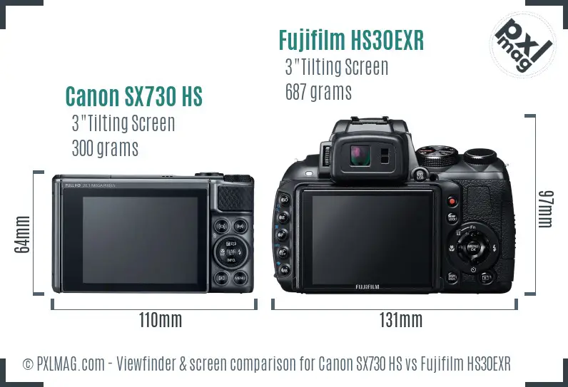 Canon SX730 HS vs Fujifilm HS30EXR Screen and Viewfinder comparison