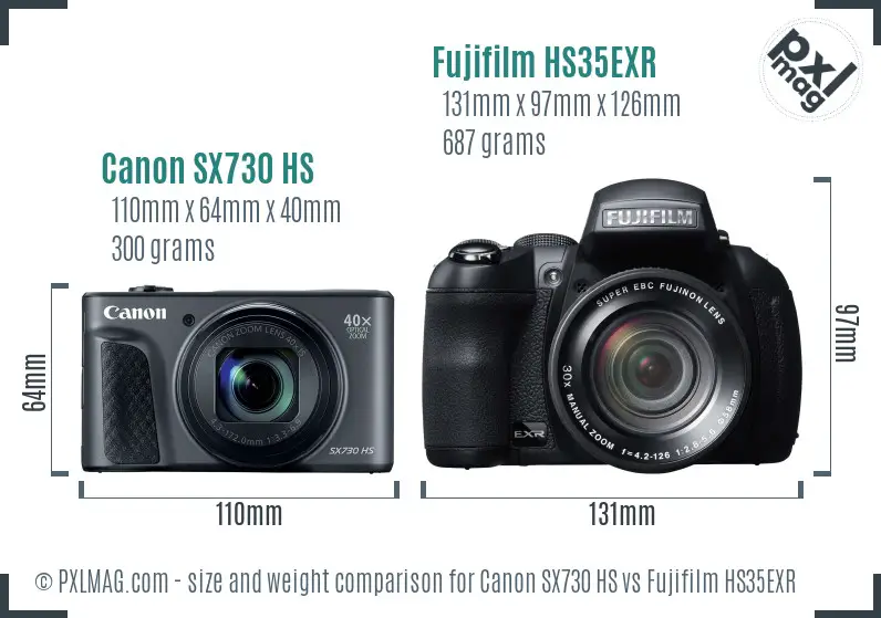 Canon SX730 HS vs Fujifilm HS35EXR size comparison