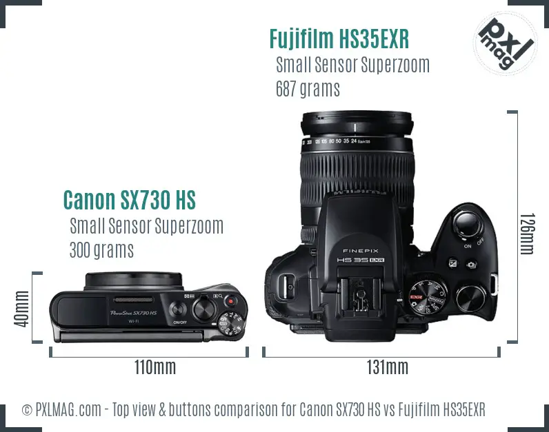 Canon SX730 HS vs Fujifilm HS35EXR top view buttons comparison