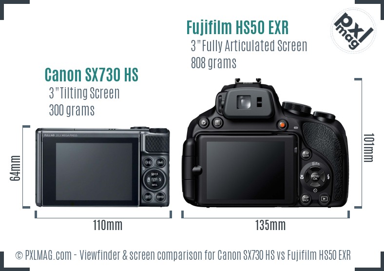 Canon SX730 HS vs Fujifilm HS50 EXR Screen and Viewfinder comparison