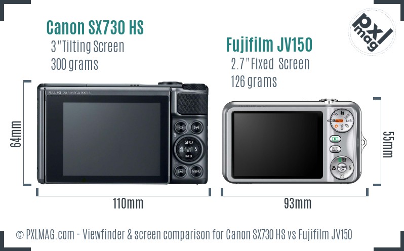 Canon SX730 HS vs Fujifilm JV150 Screen and Viewfinder comparison
